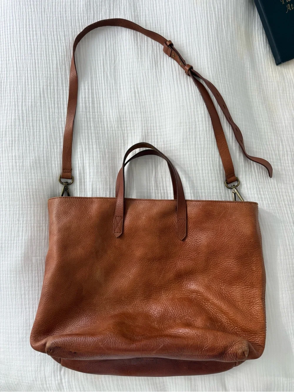 Women's Leather Tote Bag in Brown - Adjustable Shoulder Strap